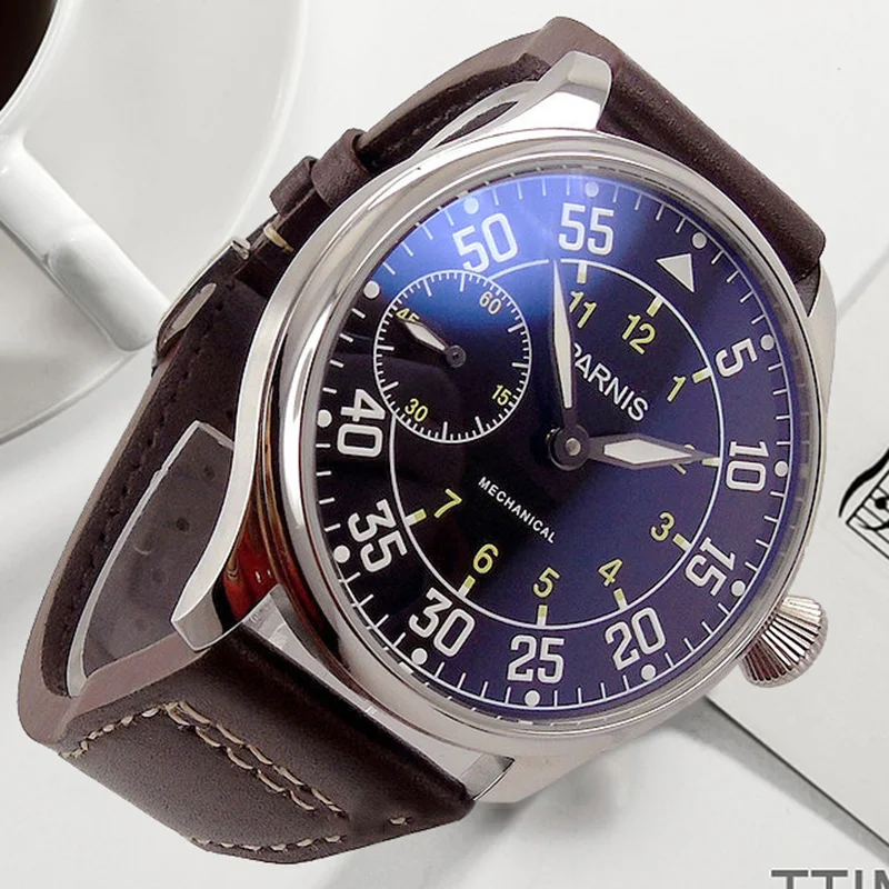 Parnis 44mm Watch Men Hand Winding Mechanical Watches 17 Jewels Movement Luminous Waterproof Leather Strap Male Wristwatch | Наручные