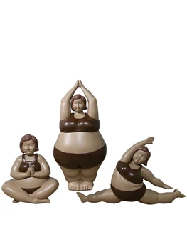 

European Obesity women fat pose for yoga abstract art American living room bookcase wine cabinet decorations miniature figurines