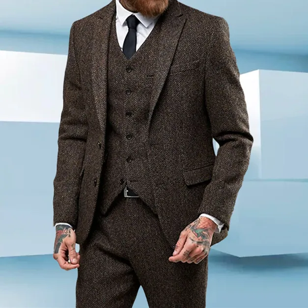 Custom-Made-tweed-Wool-Brown-Herringbone-men-suit-British-style-Modern-Blazer-3-Pieces-Skinny-Men (2)