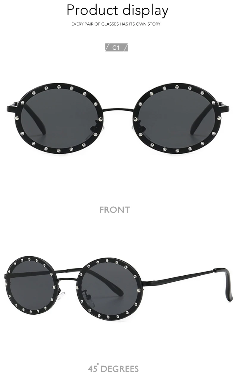 Королевские Модные женские брендовые круглые металлические солнцезащитные очки для женщин, дизайнерские безрамные Декоративные Солнцезащитные очки с бриллиантами для женщин ss178
