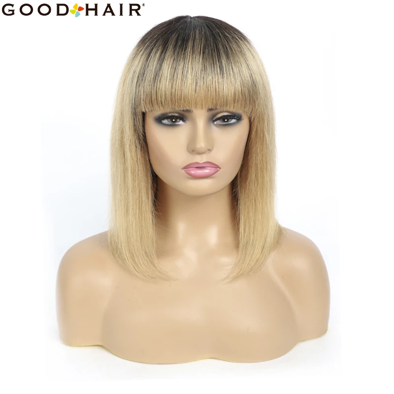 Peruca com Franja Brasileiro em Linha Peruca de Cabelo Peruca para Preto Ombre Vermelho Curto Reta Não Remy Humano Completa Máquina Feita Bom Cabelo Feminino Bob 9 Ombre vermelho curto bob peruca com franja