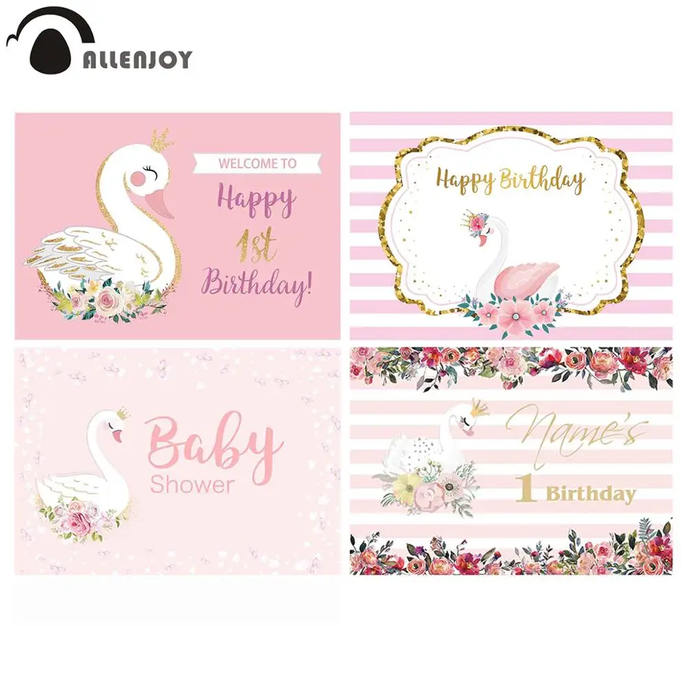 Allenjoy 1 ° Compleanno Sfondo Fotofono Swan Decor Party Pink Custom Girl Photocall Wallpaper Baby Shower Sfondo Banner