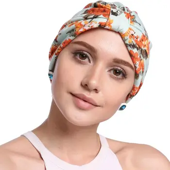 

Pastoral Style Women Elastic Cotton Turban Hat Floral Leopard Print Muslim Beanie Chemo Wrap Cap Pleated Knot Front Sleep Bonnet