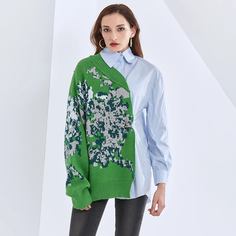 TWOTWINSTYLE Print Shirt For Women Lapel Collar
