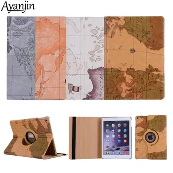 

Hot PU Leather Cover for Apple iPad new 9.7 2017 new 2018 A1893 case arrival 360 Rotation Smart Stand world map+film+stylus