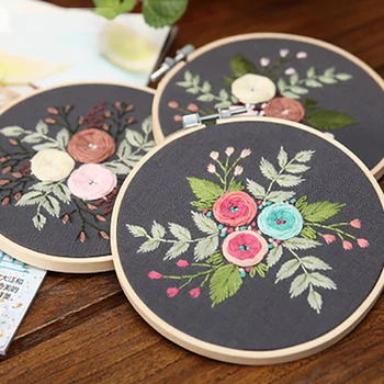 

Creativity DIY Flowers Embroidery Handwork Needlework Set Beginner Cross Stitch Kit Embroidery Hoop Home Decoration