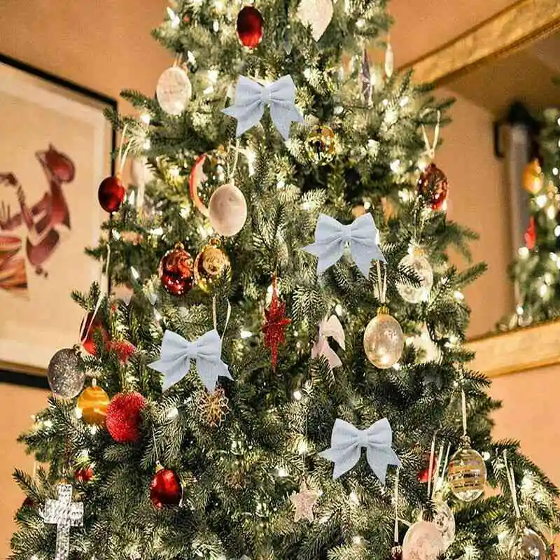 

4pcs Christmas Tree Decoration Glitter Bows Hanging Xmas Party Ornament Decor ge