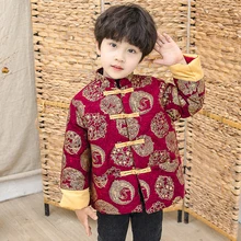 Традиционная одежда в китайском стиле; пальто в стиле Тан для мальчиков; зимнее красное пальто с вышивкой; подарок на год, день рождения, Рождество, с длинными рукавами
