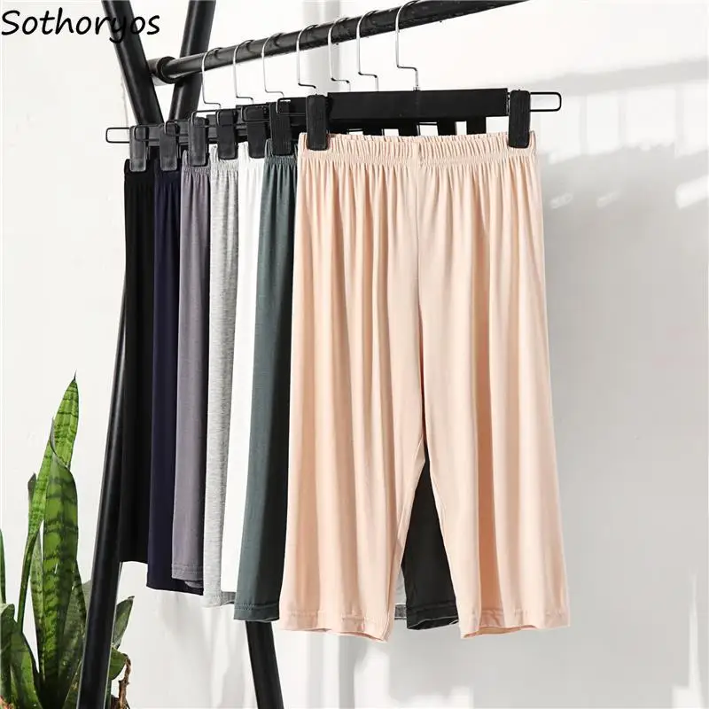 

Women Sleep Bottoms Solid Knee Length Pajama Shorts Slim Modal Comfortable Elasticity Simple Sleepwear Home Lounge Summer Daily