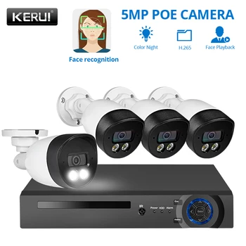 

KERUI POE Camera System 4Ch NVR Kit 5MP POE Camera Two-Way Audio Night Vision Video Surveillance Camera System H.265 CCTV Kit