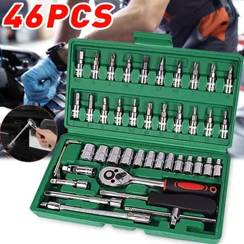 

Car Repair Tool 46pcs 1/4-Inch Socket Set Car Repair Tool Ratchet Torque Wrench Combo Tools Kit Auto Repairing Tool Set