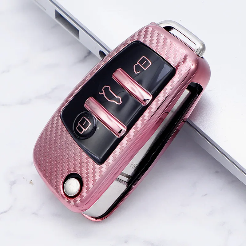 Soft TPU Carbon Fiber Car Key Case For Audi A1 A3 A4 A5 Q7 A6 C5 C6 Holder Smart Remote Styling Interior Accessories | Автомобили и