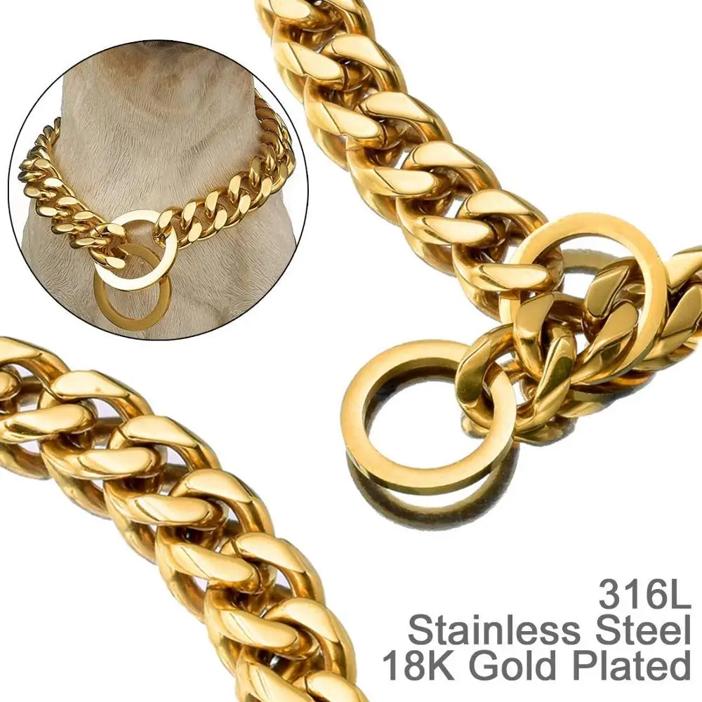 Durable Gold Stainless Steel Dog P Chock Metal Chain Training Dog Pet Collar For All Dogs 12