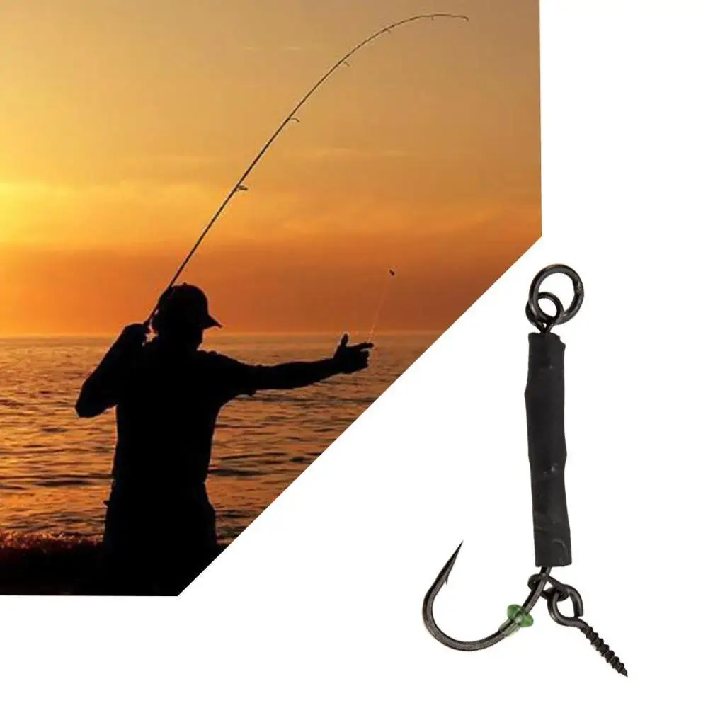 

4PCS Carp Rig Teflon Coated Barbed Wire Carp Fishing Hook Ready Tied Rig Hook Left Hair Combi Rig 4 6 8