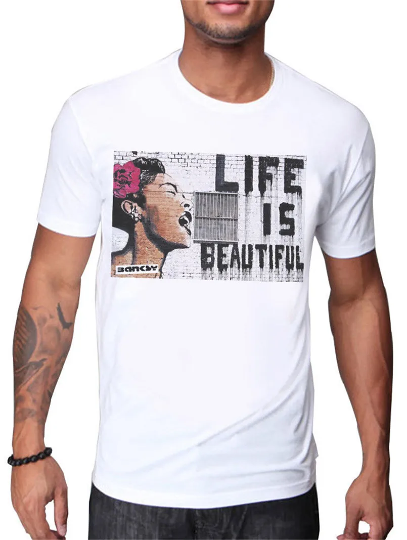 Banksy Life Is Beautiful Street Art футболка с граффити уличные артийские свободные Размеры Топ
