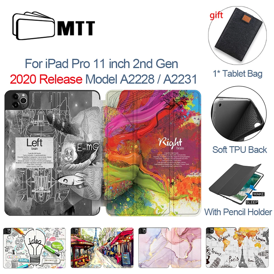 

MTT Soft TPU Back Case For iPad Pro 11 inch 2020 NEW PU Leather Flip Stand Smart Cover Protective Tablet Case Funda A2228 A2231