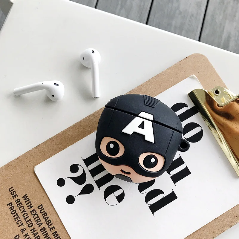 Милый чехол для AirPods силиконовый bluetooth наушники чехол для Airpods 2 Мультфильм защитный чехол 3D Дизайн Marvel Капитан Америка