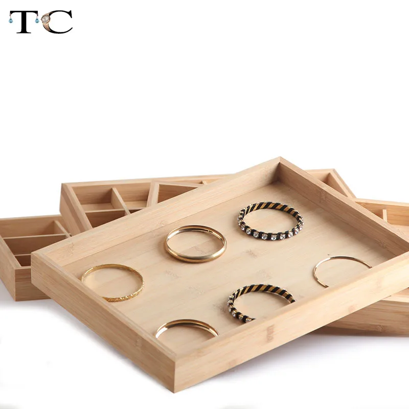 Natural Bamboo Wood Jewelry Tray Display Disk Ring Necklace Bracelet Jewelry Display Props Jewelry Storage Tray