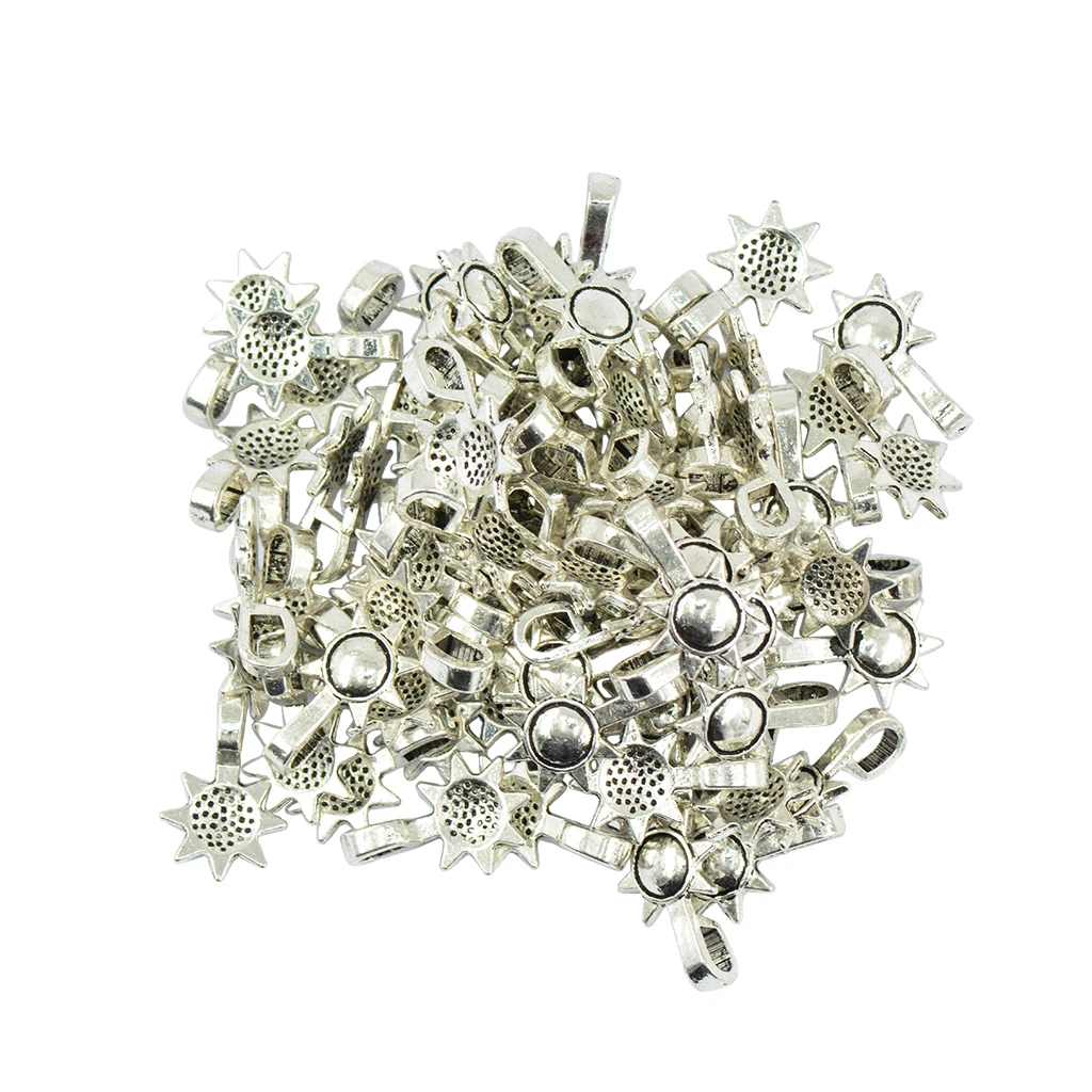 50 Pieces Sunflower Glue on Bail Pendant Charms Cabochon Jewelry Findings Craft