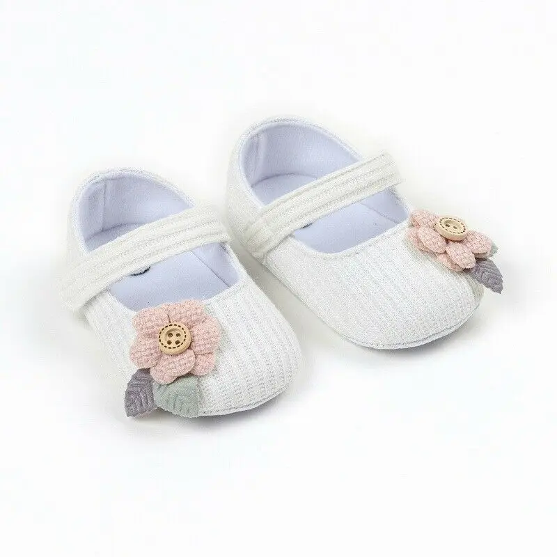 Детские первые ходунки, милые, для новорожденных, для маленьких девочек, вязаные, с объемным цветком, для предходунков, для принцессы, мягкая, нескользящая обувь, размер 0-18 м - Цвет: Белый