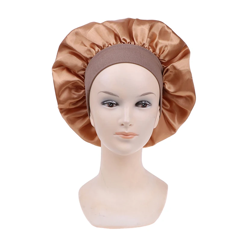Long Hair Care Women Satin Bonnet Cap Night Sleep Hat Silk Head Wrap Adjust Shower Caps Knitted Cap Solid Color 58cm silk bonnet,hair bonnet,satin bonnet,satin nightcap,sleeping cap