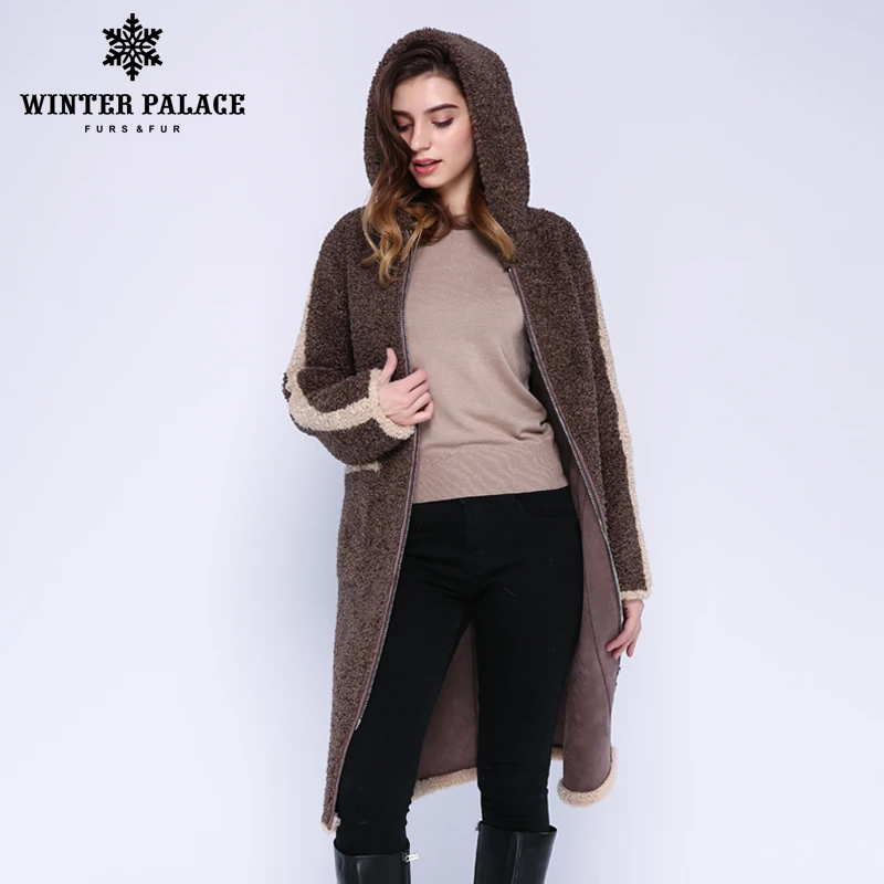 Kopen Winter Paleis 2019 Vrouwen Nieuwe Wollen Jas Lange Hooded Trenchcoat Granulaire Wol Bevat 30% Rits Winter Warm Bont jas