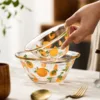 320/600ml Tableware Flower Glass Bowl Transparent Kitchen Bowl For Salad Cereal Soup Microwave Oven Restaurant  Noodle Bowls 2