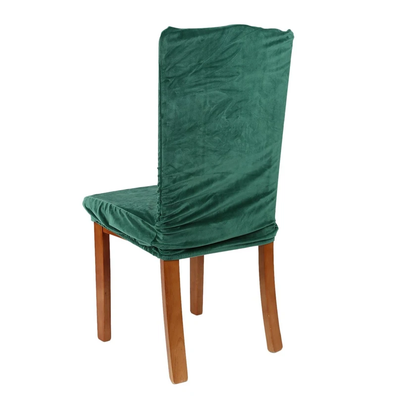 Stretch Fox Velvet Fabric Dining Room Wedding Kitchen Home Short Chair Seat Covers, Dark Green