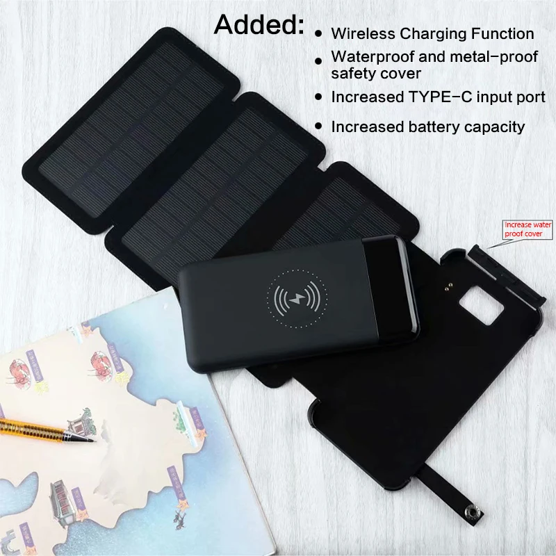 Водонепроницаемый 12000mah солнечный банк силы Qi Беспроводное зарядное устройство банк силы с светодиодный свет для samsung iPhone X 8 plus для смартфонов