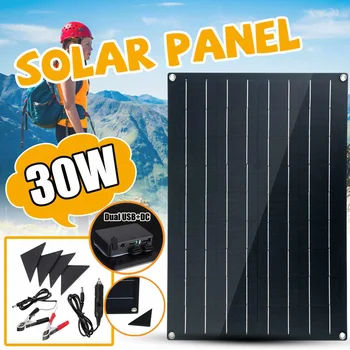 

30W PET Solar Panel Semi-Flexible Monocrystalline Solar Cell Dual USB DC Charger Outdoor Hiking Camping Car Yacht Light Battery