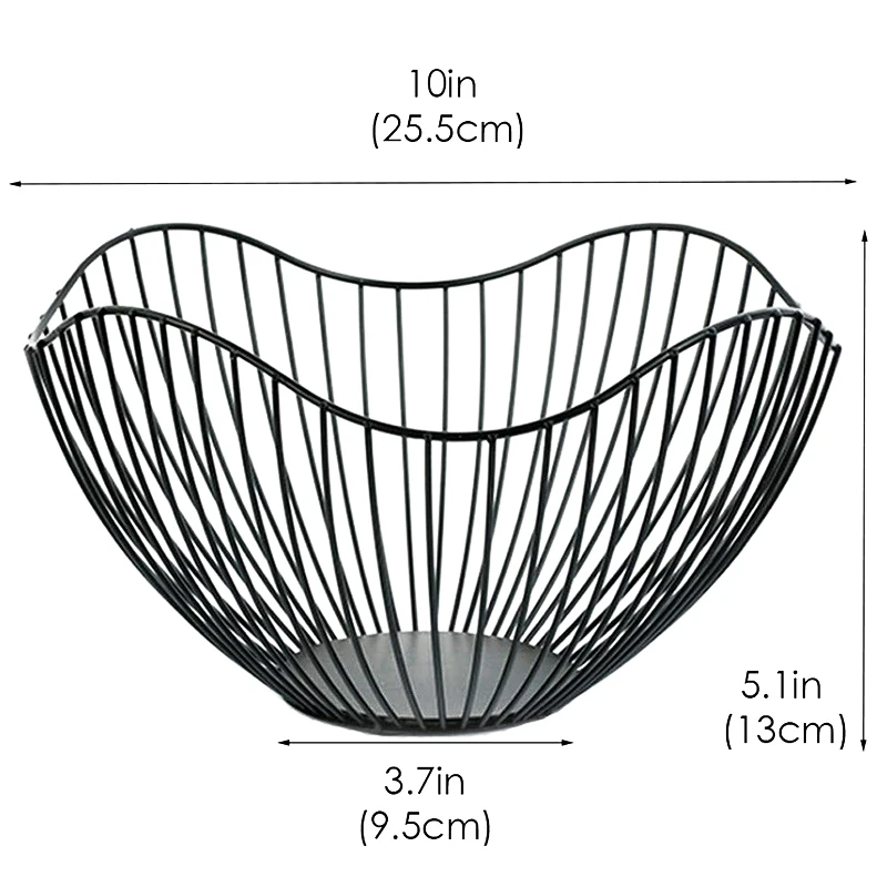 Metal Wire Fruit Container Bowls Stand for Modern Kitchen Countertop Large Round Black Storage Baskets Bread K Cup and De | Дом и сад