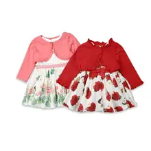 Осенняя одежда для маленьких девочек, пальто Топы с оборками+ платье с цветочным принтом наряд принцессы осенний комплект От 1 до 7 лет