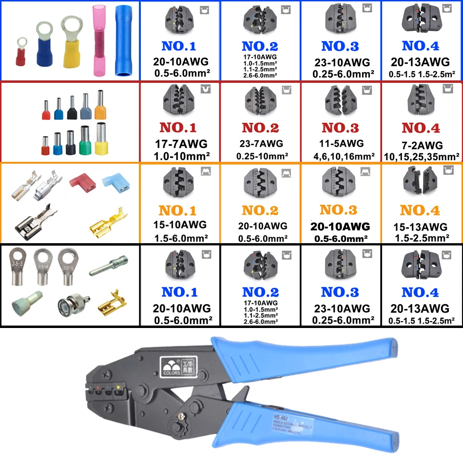 

Crimping Tool Ratcheting Wire Crimper Tool and Interchangeable Dies For Heat Shrink Connectors Non-Insulated Ferrule Terminals