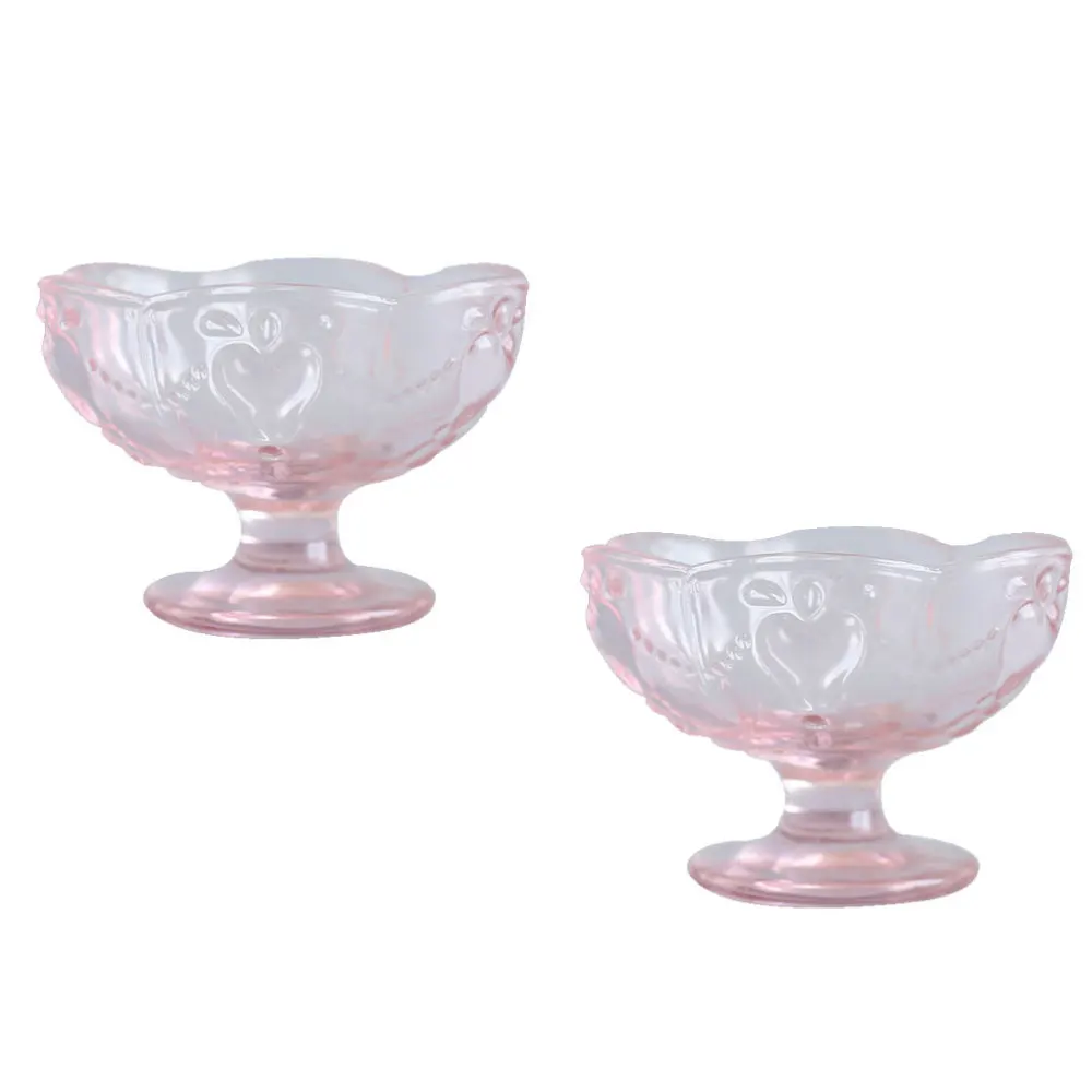 2pcs Embossed Glass Dessert Cup Ice Cream Salad Bowl Goblet Shaped Pudding Milkshake for Summer Party ) | Дом и сад