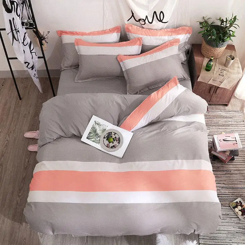 4pcs Orange Stripe Print Girl Boy Kid Bed Cover Set Duvet Adult Child Sheet and Pillowcase Comforter Bedding 61007 | Дом и сад