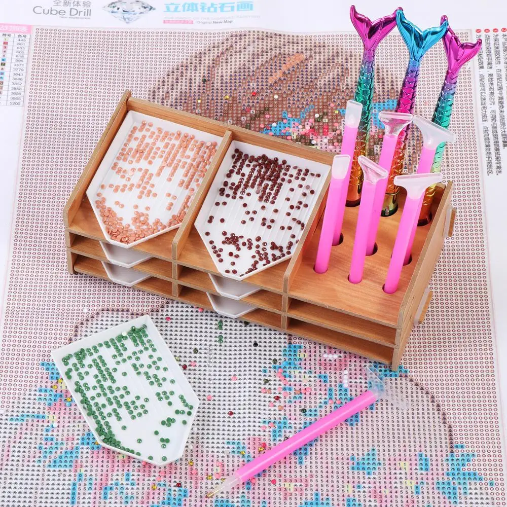 COUTEXYI Diamond Painting Tray, Storage Wooden Drill Pen Holder Box DIY  Multi-layer Tool Artifact 