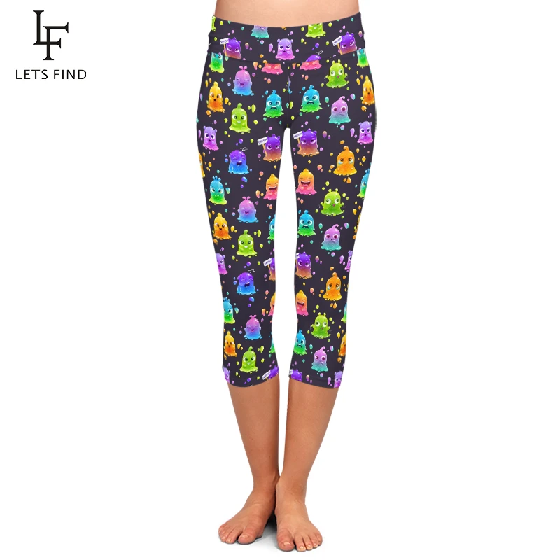 carhartt leggings LETSFIND New Capri Print Cute Cartoon Colorful Slime Monsters Women Leggings High Quality Fitness Plus Size Pants white leggings