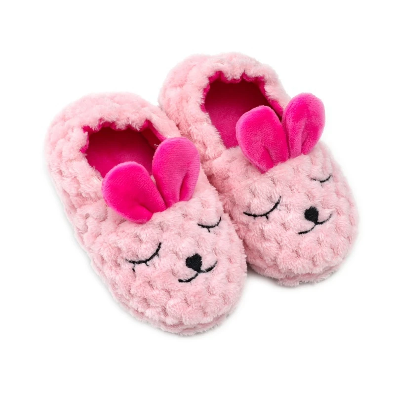 Тапочки для маленьких девочек; тапочки для малышей; зимняя плюшевая теплая Домашняя обувь для детей с героями мультфильмов; Детская домашняя обувь; обувь для щенка, кролика, панды, кота - Цвет: Pink 3