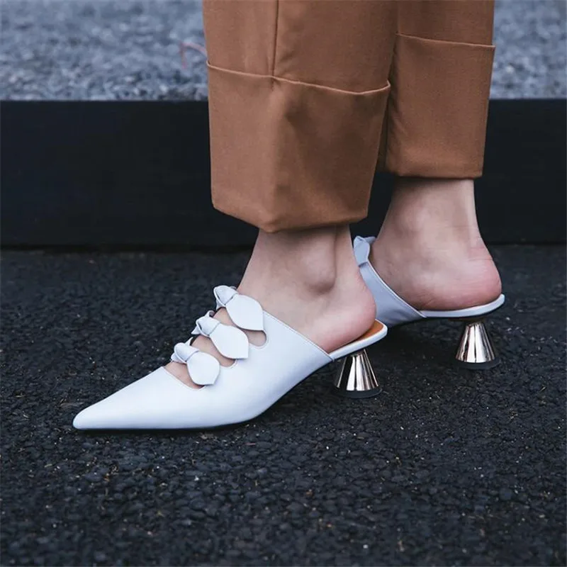 

Women Casual High Heels Bow Embellished Pointed Toe Women Muller Shoes Slip On Lazy Slippers Women Best Street Looks Fall 2019