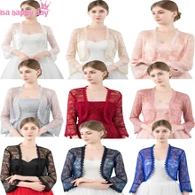 Элегантные новые акции женщин девушки 3/4 с длинным рукавом черные кружевные плечи Обрезанные болеро куртка Свадебные Вечерние Выпускные обертывания