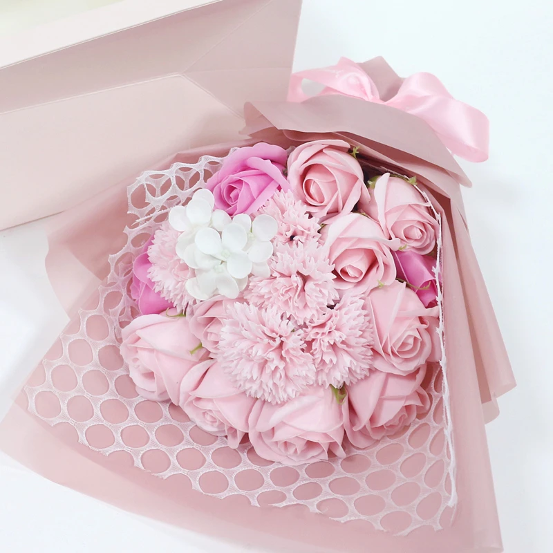 JAROWN Soap Flower Rose Artificial Flower Bouquet Pink Rose Fake Flower Wedding Decoration Valentines Day Birthday Gift Flower Home Decor (9)
