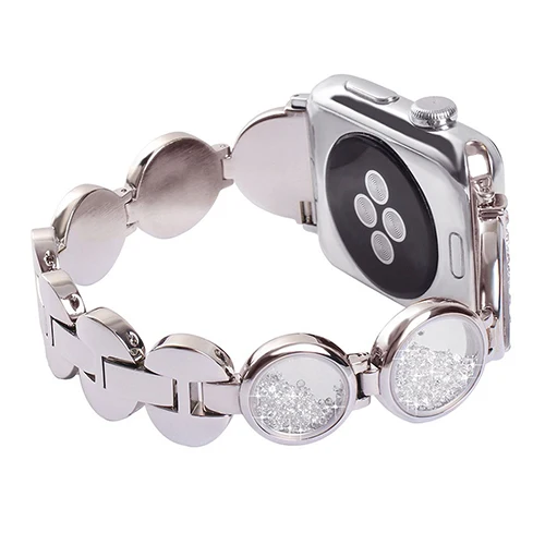 SILVER Ремешок для Apple Watch роскошный драгоценный камень браслет с песочным рисунком из нержавеющей стали серии 3 2 1 42 мм 38 мм бриллиантовый ремешок для iwatch серии 4 40 мм 44 мм - Цвет ремешка: SILVER