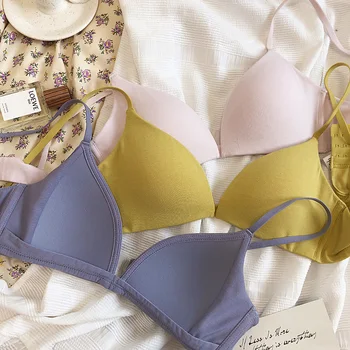 

Wriufred Comfortable modal cotton bralette no steel ring triangle cup gathers comfortable girl bra seamless glossy underwear