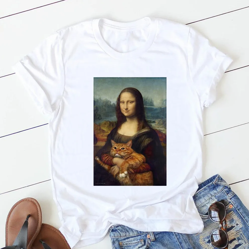 Забавная футболка с котом, Женская Повседневная футболка микеланжело, модная футболка с коротким рукавом, Ulzzang Kawaii, женская уличная одежда, гранж, Харадзюку - Цвет: 25