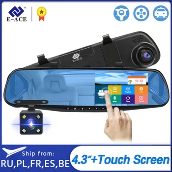 

E-ACE A12 Dvr 4.3 Inch Touch Screen Dash Cam Rearview Mirror Digital Video Recorder Dual Lens Registrar FHD 1080P Car Dvr Camera