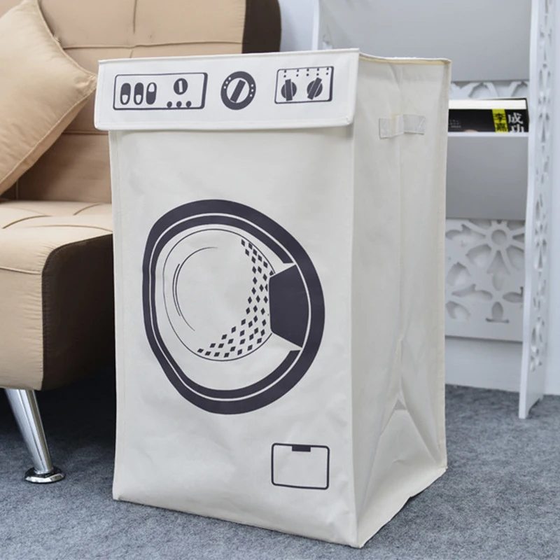 

Foldable Storage Basket Dirty Clothes Organizer Washing Machine Pattern With Wheels Cover Large Laundry Basket Waterproof Hamper