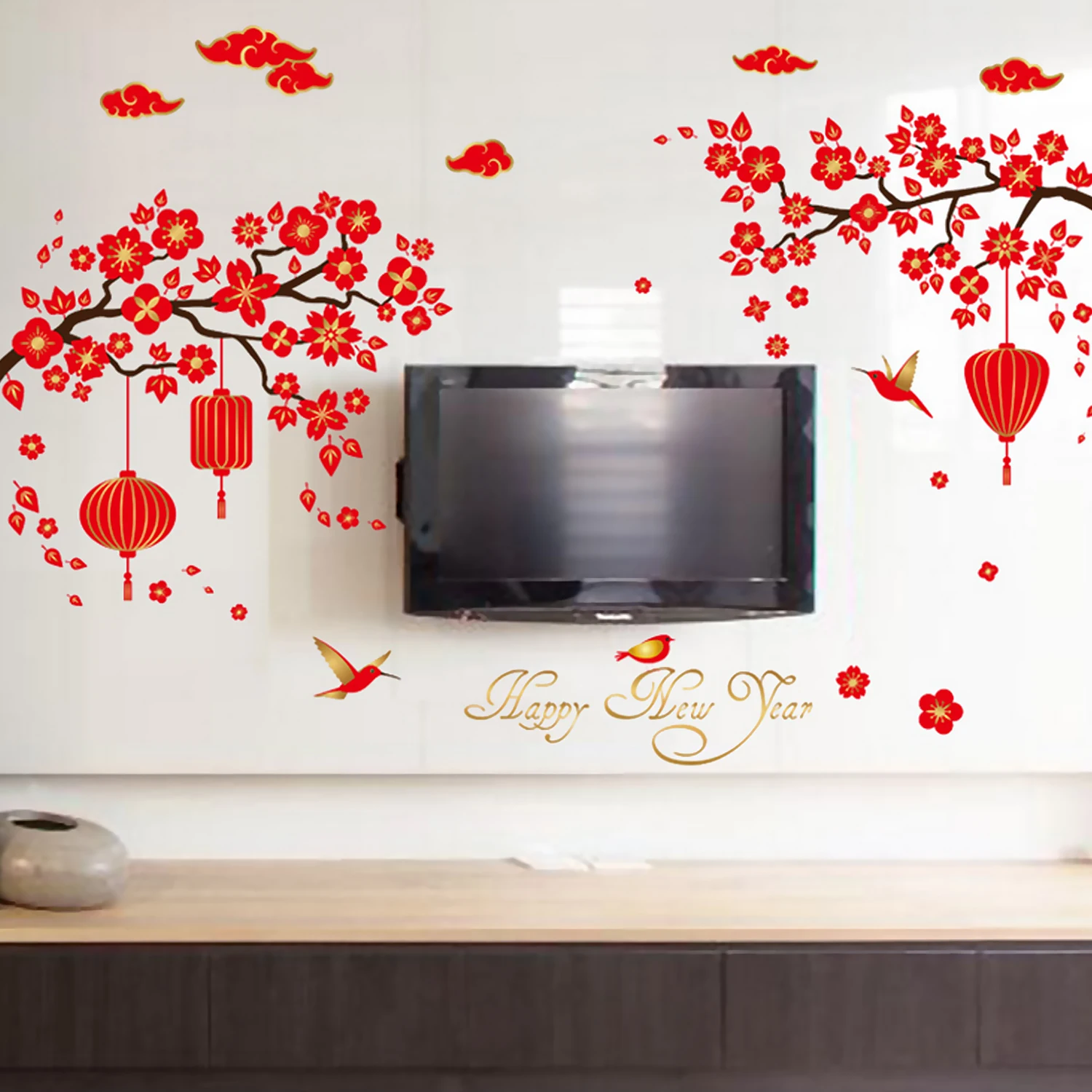 

DIY Wall Stickers Removable Red Lanterns Lunar New Year Decorative Art Decals Wallpaper for Home Living Room Decors