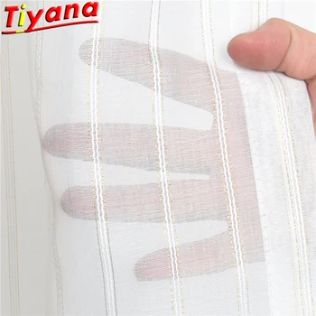 

Gold Thread Stripe Tulle Curtains Stripe Hemp Screen Window Drapes Bedroom Decoration Customizable W-HM398*30