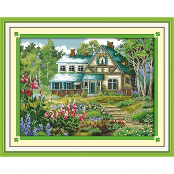 

Everlasting Love The Fairy Tale Hut Chinese Cross Stitch Kits Ecological Cotton 11CT Stamped DIY Christmas Decorations For Home