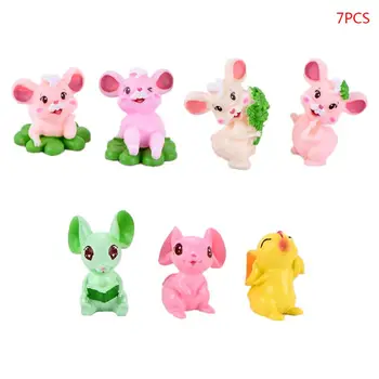 

7pcs 2020 New Year Cartoon Animal Mascot Mouse Micro Landscape Decoration Figure